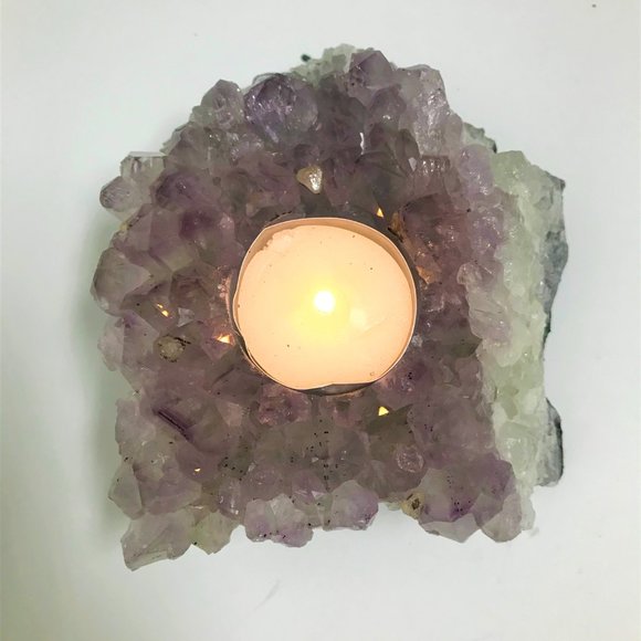 Large Raw Amethyst Cluster Tealight Candle Holder - Picture 4 of 6